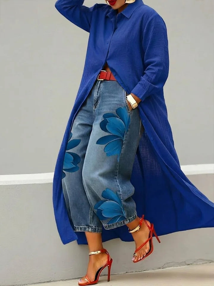 Lucia - Vestido Camisa de Lino y Jeans Florales