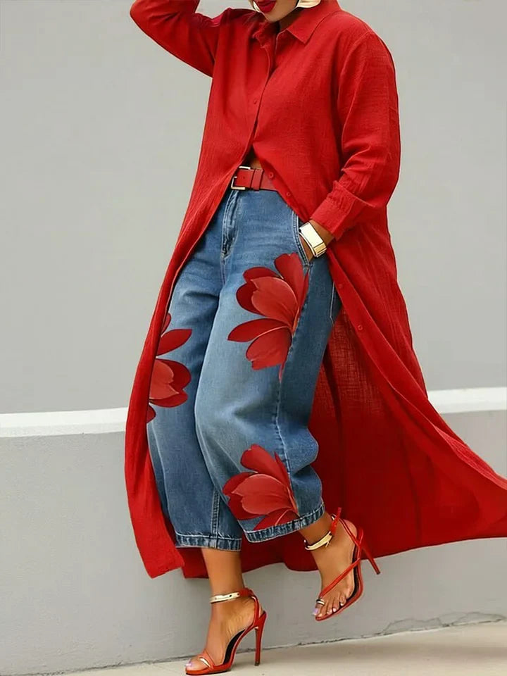 Lucia - Vestido Camisa de Lino y Jeans Florales