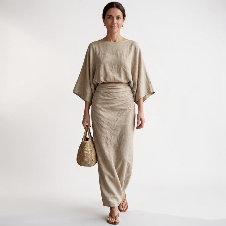 Conjunto de lino elegante con falda larga