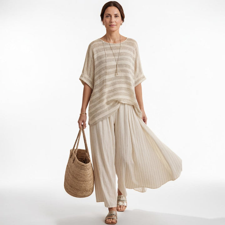 Graziella — Top a rayas de bambú natural y pantalones de lino fluidos
