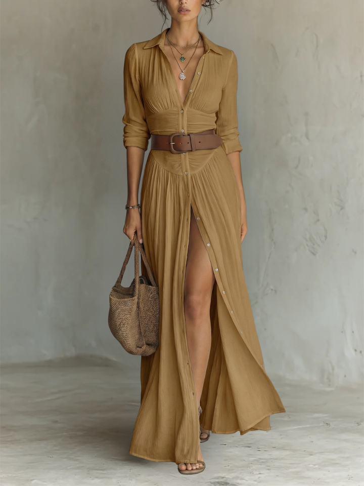 Clara™ — Vestido maxi elegante con cuello de solapa