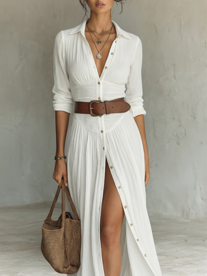 Clara™ — Vestido maxi elegante con cuello de solapa