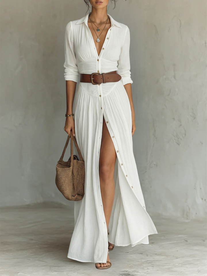 Clara™ — Vestido maxi elegante con cuello de solapa