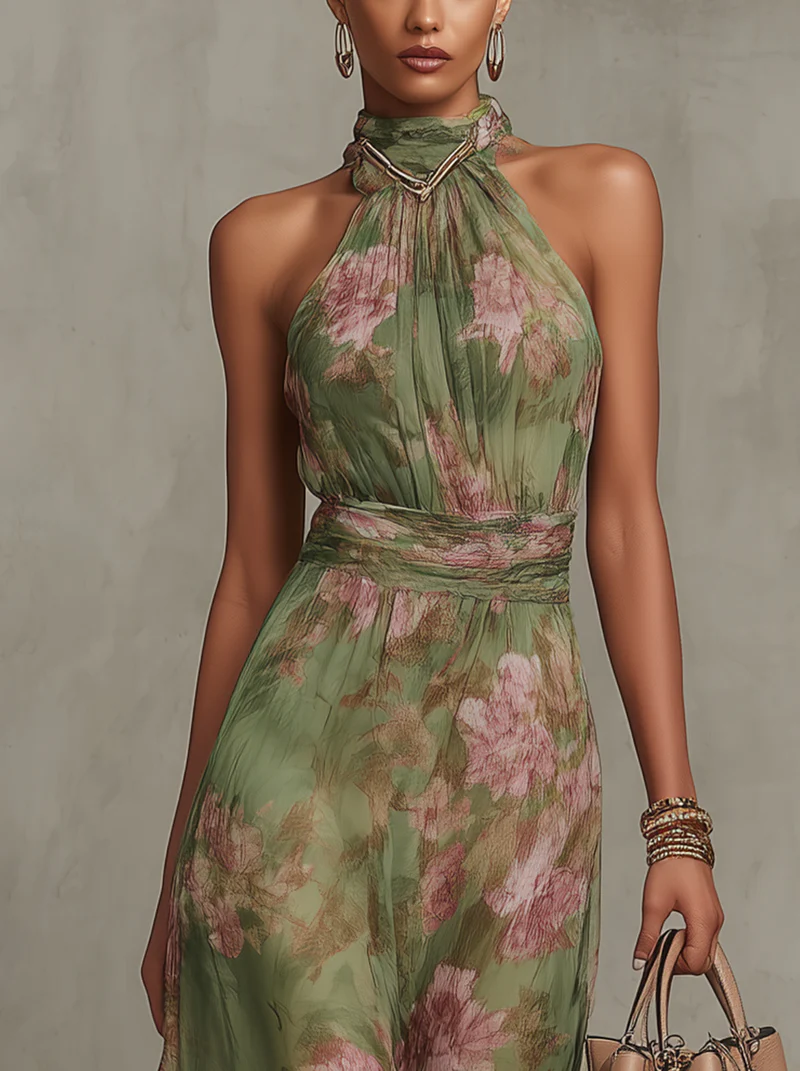 Serena | Vestido Largo Fluido Floral Elegante que Realza la Silueta