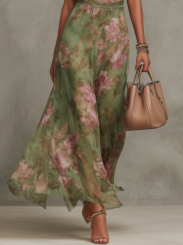 Serena | Vestido Largo Fluido Floral Elegante que Realza la Silueta