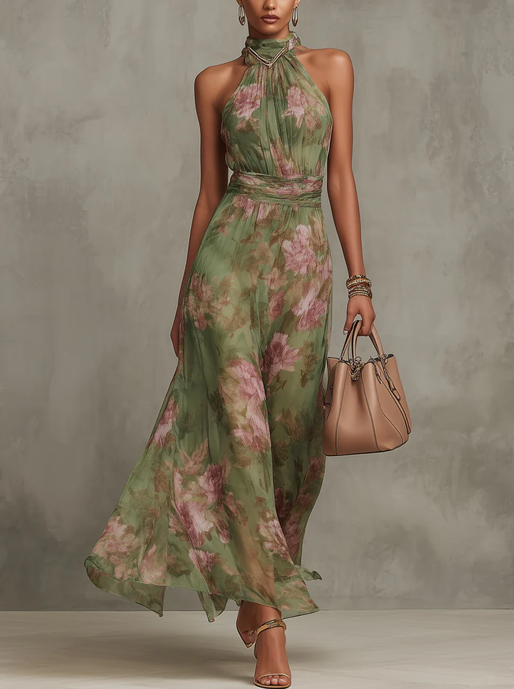 Serena | Vestido Largo Fluido Floral Elegante que Realza la Silueta