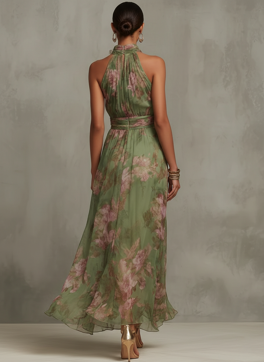 Serena | Vestido Largo Fluido Floral Elegante que Realza la Silueta