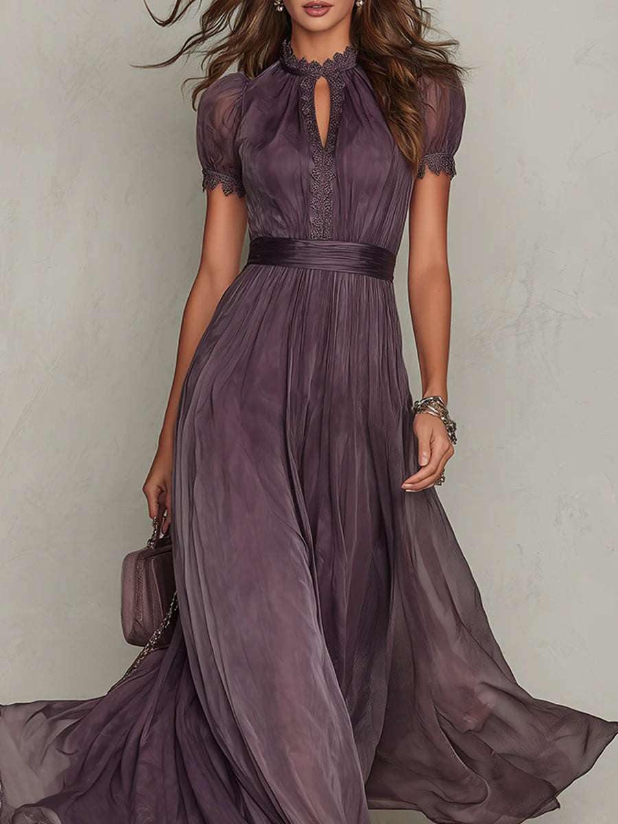 Flavia - Vestido largo violeta con escote en forma de llave