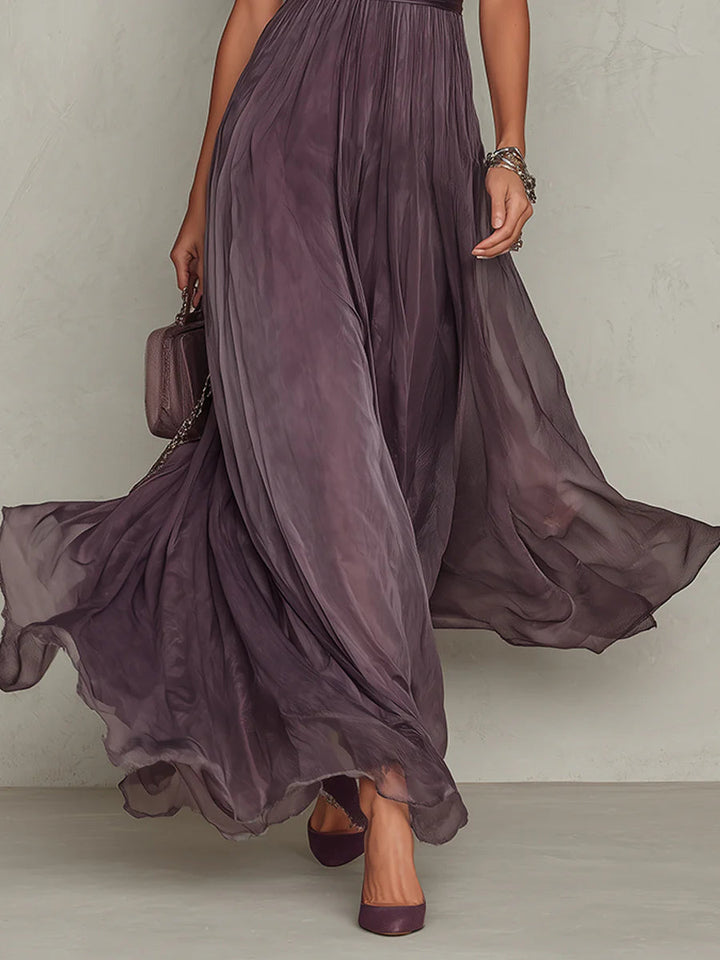 Flavia - Vestido largo violeta con escote en forma de llave