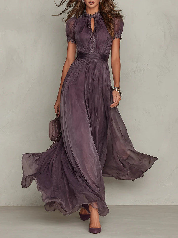 Flavia - Vestido largo violeta con escote en forma de llave