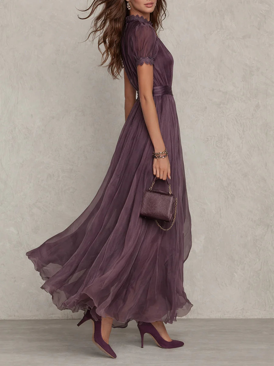 Flavia - Vestido largo violeta con escote en forma de llave