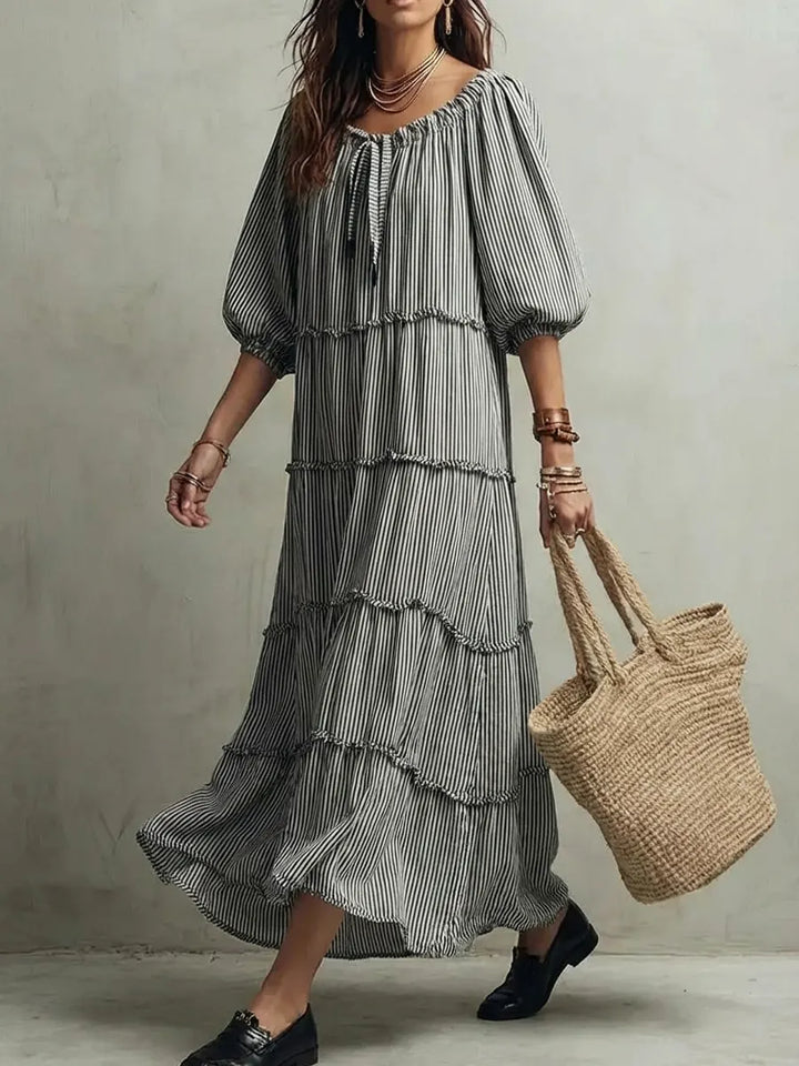 Nerina | Vestido midi de lino con capas y texturas