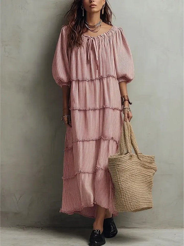 Nerina | Vestido midi de lino con capas y texturas