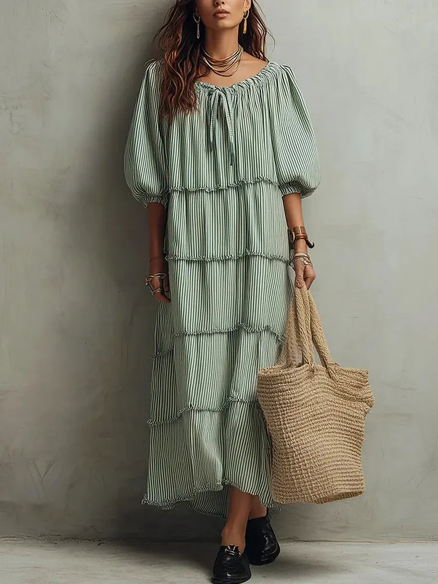 Nerina | Vestido midi de lino con capas y texturas